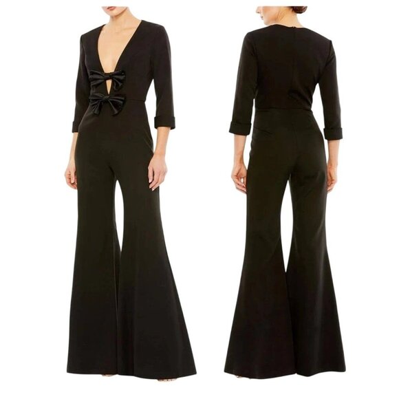 Ieena For Mac Duggal Black Jumpsuit With Plunge Neckline & Bow Accents Size 6 - Picture 3 of 12